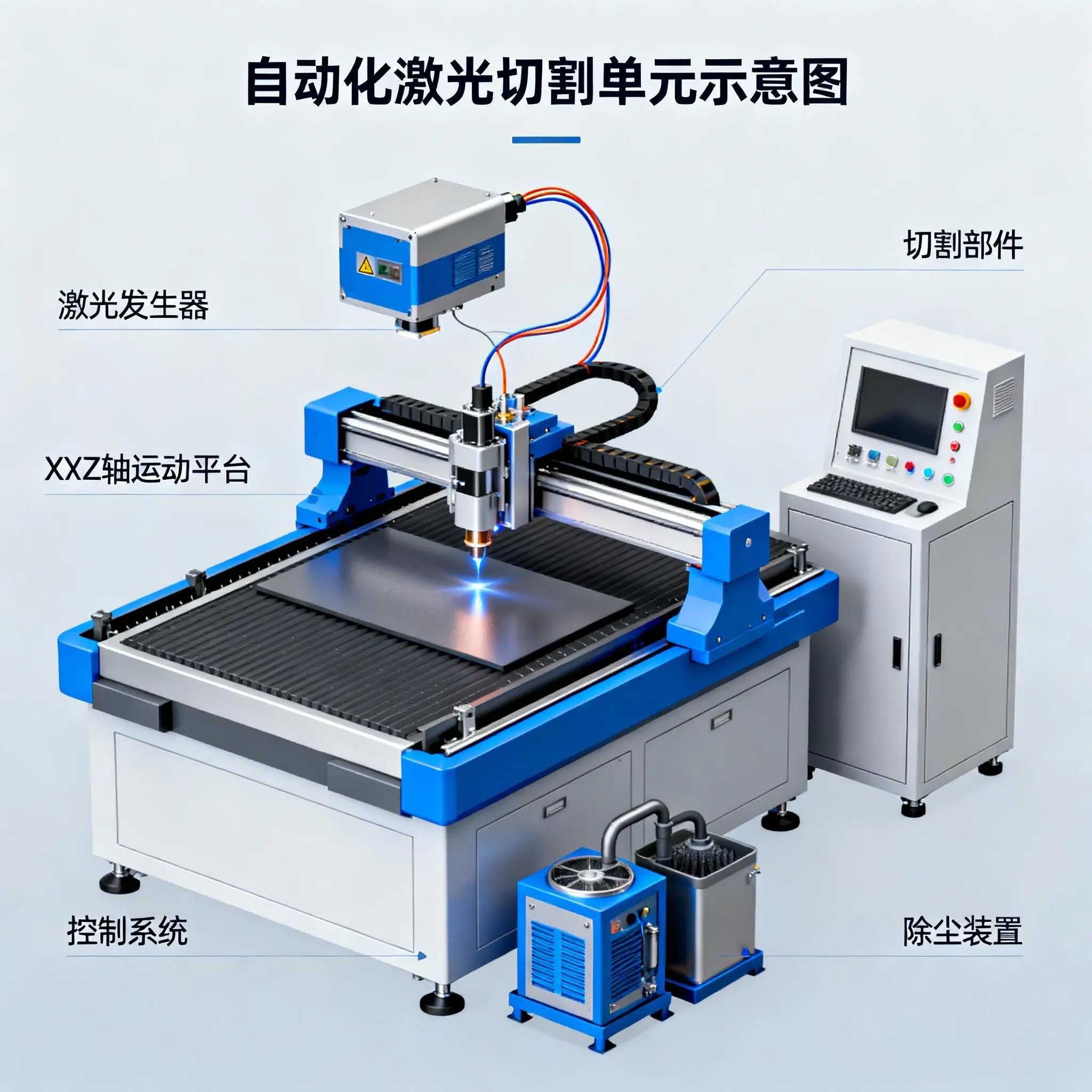 无人化激光切割生产单元与AGV协作示意图