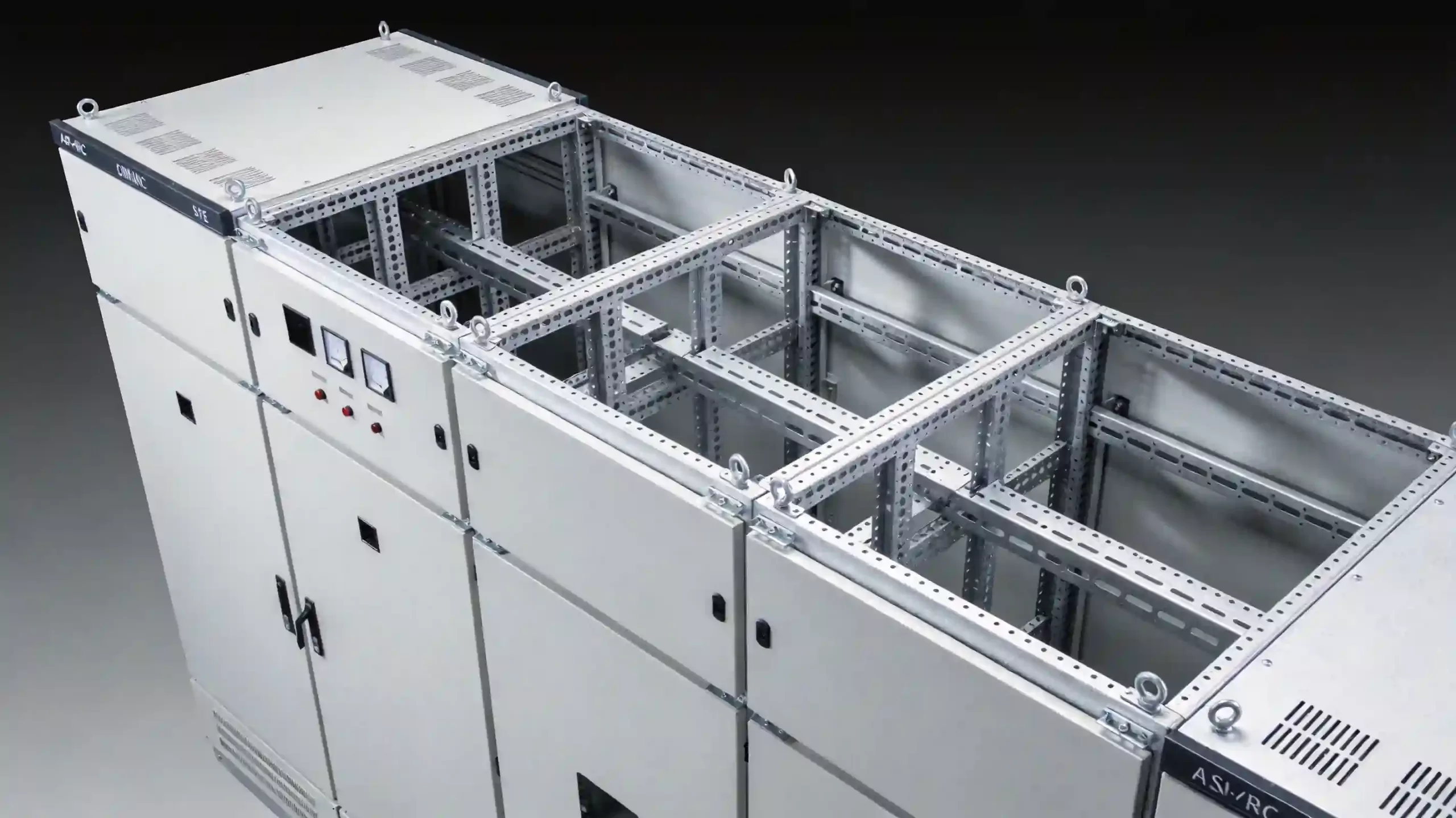 精密钣金工艺制造的控制柜柜体成品展示图，体现激光切割、数控折弯、焊接等精密加工工艺的高质量成品